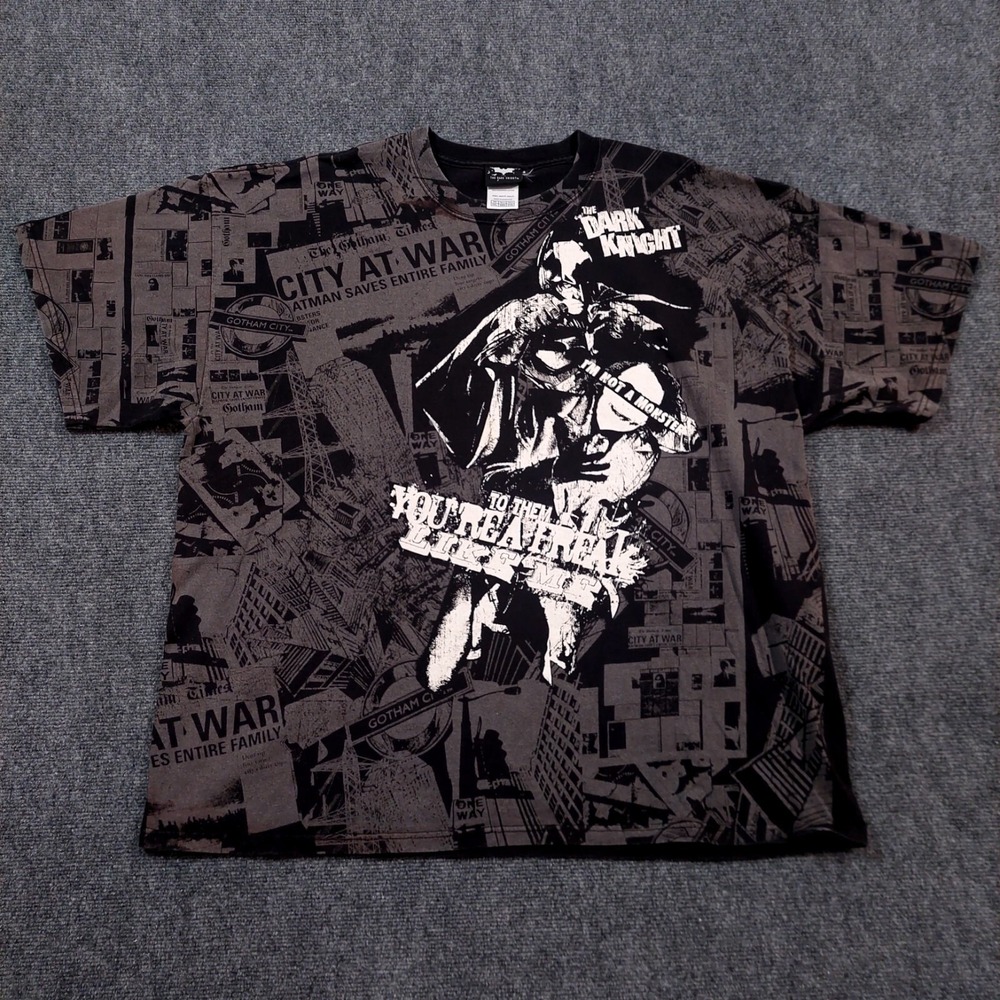 The Dark Knight Batman T-Shirt Mens 2XL Joker All Over Print Gotham City Y2K